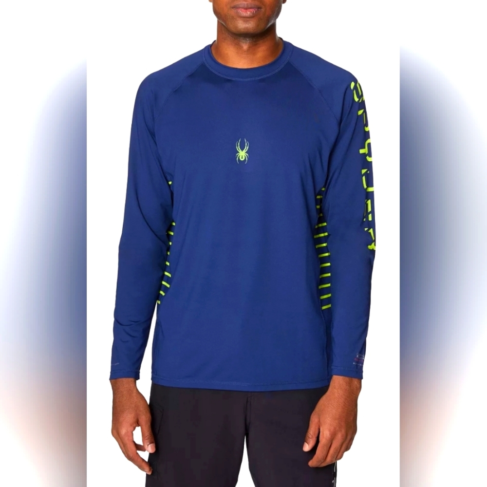 Spyder Men’s Solid & Side Stripe Long Sleeve Swim Rash Guard SPF 30+ Blue